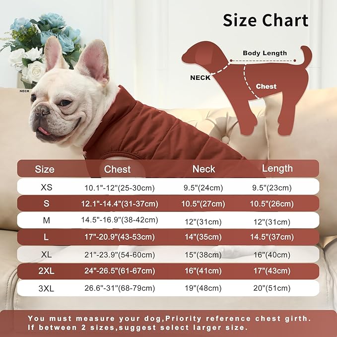 2 Layers Fleece Lined Warm Dog Jacket for Winter Cold Weather,Soft Windproof Medium Dog Coat,Brown XL