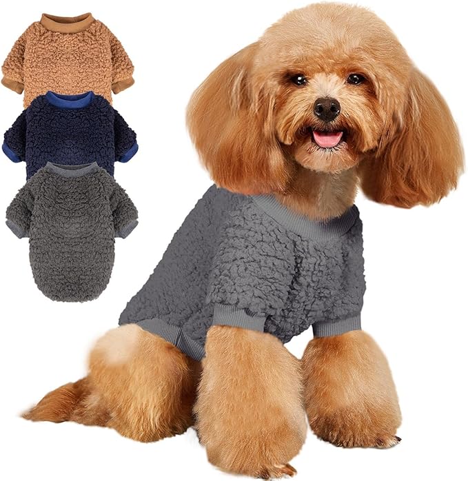 Dog Sweaters Clothes Coat for Small Dogs Boy or Girl Cat Puppy Coat Sweatshirts Soft Warm Fluffy Winter Jacket Apparels (Camel,Darkblue,Darkgrey, Small)