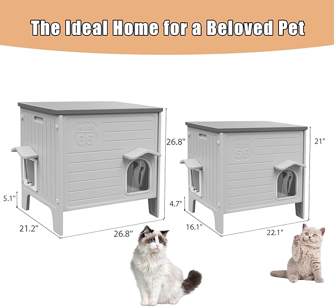 Heated Cat House for Winter, Feral Cat Houses for Outdoor with Escape Door, Outside Waterproof Cat Shelter for Feral Cats, Assemble Easily