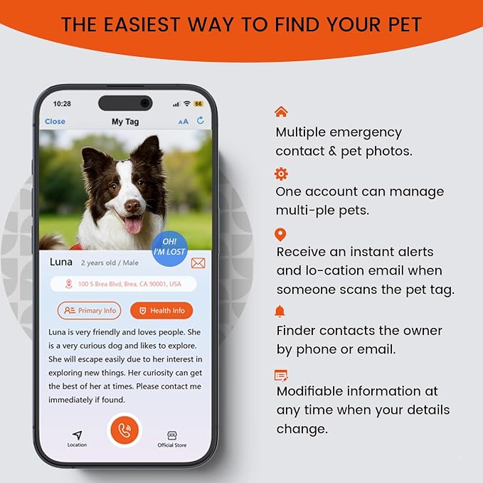 Personalized Dog Collar with QR Code Dog Tag, Orange S | Anti-lost, 1000D nylon, reflective, padded, XS-L(8"-24"), QR buckle shares lost pet profile, location alerts when scanned