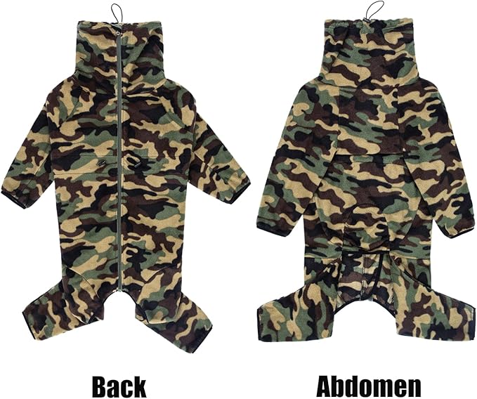 Dog Winter Coat for Large Medium Small Dogs, Warm Fleece High Collar Full Body Dog Jumpsuit Comfortable Onesie Apparel (Camouflag, 2X-Large)