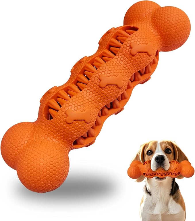 LaRoo Treat Dispensing Dog Toy - Chew Toy for Dogs, Durable, Cleans Teeth, Natural Rubber Slow Feeder Puzzle for Weight Management and Anxiety, Meaty Flavor, Medium, for Dogs Up to 16 kg