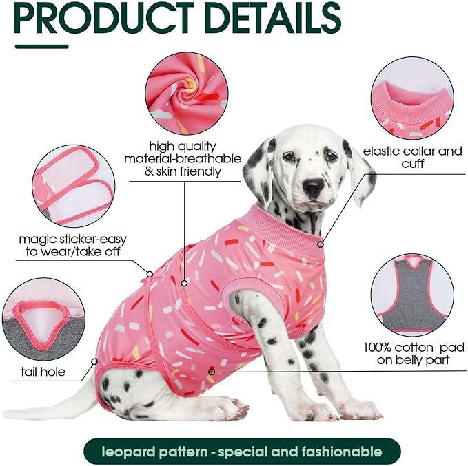 Kuoser Dog Recovery Suit Female, Soft Puppy Surgery Suit, Dog Recovery Suit After Surgery, Post-Op Onesie for Female & Male Dogs, Soft Protective Wear, PinkRibbon S