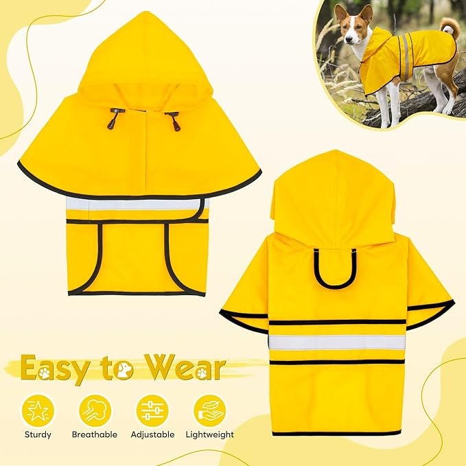 Weesiber Dog Raincoat, Adjustable Waterproof Dog Rain Jacket Poncho with Reflective Strip and Leash Hole, Lightweight Pet Rain Coat for Small to X-Large Dogs (S, Yellow)