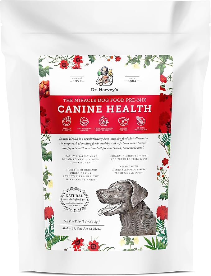 Dr. Harvey's Canine Health Miracle Dog Food, Human Grade Dehydrated Base Mix for Dogs with 9 Vegetables and 6 Organic Whole Grains (10 Pounds)