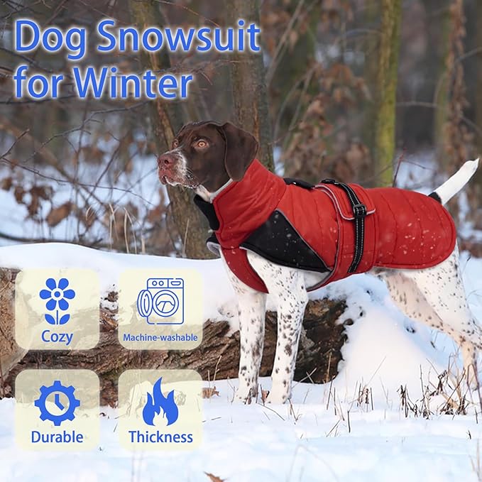 MIGOHI Snowproof Dog Coat - Thick Fleece Dog Jacket with Adjustable Collar, Keep Warm Winter Coat for Medium Dogs Cold Weather Walking Playing,Australian Shepherd,XL,RedBlack