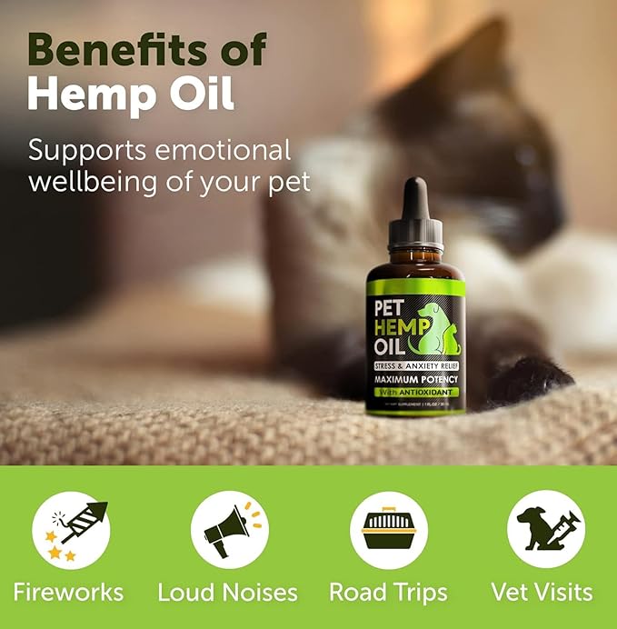 Hemp Oil for Dogs and Cats - Organic Hemp Oil Drops for Anxiety Relief, Stress,Pain, Calming, Sleep, Arthritis - Hip and Joint Support - Skin Health, Anti-Inflammatory - Omega 3-6-9 Pet Drops (2 Pack)