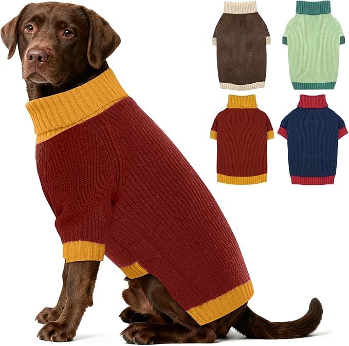 Dog Sweater XL, Turtleneck Sweaters for Large Dogs Girl Boy, Thermal Knit Sweatshirt with Leash Hole, Warm Big Dog Christmas Sweater for Beagle Cocker Spaniel, BurgundyRed XL