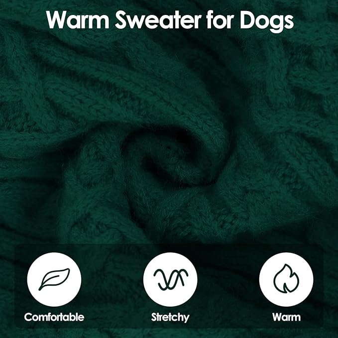 SUNFURA Christmas Dog Sweater, Dog Sweaters for Medium Dogs Girl Boy, Warm Soft Sweaters Pullover for Fall Winter, Solid Color Turtleneck Knitwear Clothes for Pug, Yorkie, Boston Terrier, Green M