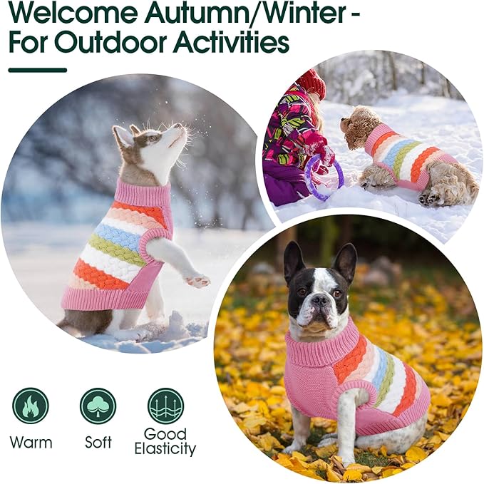 Kuoser Dog Sweater, Large Sweaters for Dogs Doggy Turtleneck Christmas Thanksgiving Outfit, Thick Warm Knitted Dog Winter Vest Puppy Fall Sweater, Pet Cold Weather Sweatshirt Warm Clothes, Pink L