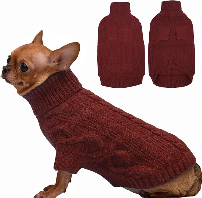 XS Red Dog Sweater - Female & Male, Cat Christmas, Thanksgiving, Cute Pet Knit Turtleneck, Warm Winter Puppy Clothes for Teacup Chihuahua