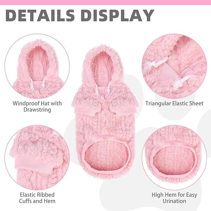 KOOLTAIL Fleece Dog Sweater Hoodie for Small Medium Large Dogs - Super Soft Fall Dog Clothes Hat Hooded Sweatshirt with Leash Hole, Warm Winter Cold Weather Pet Coat for Puppy Cats Girl Female Pink XS
