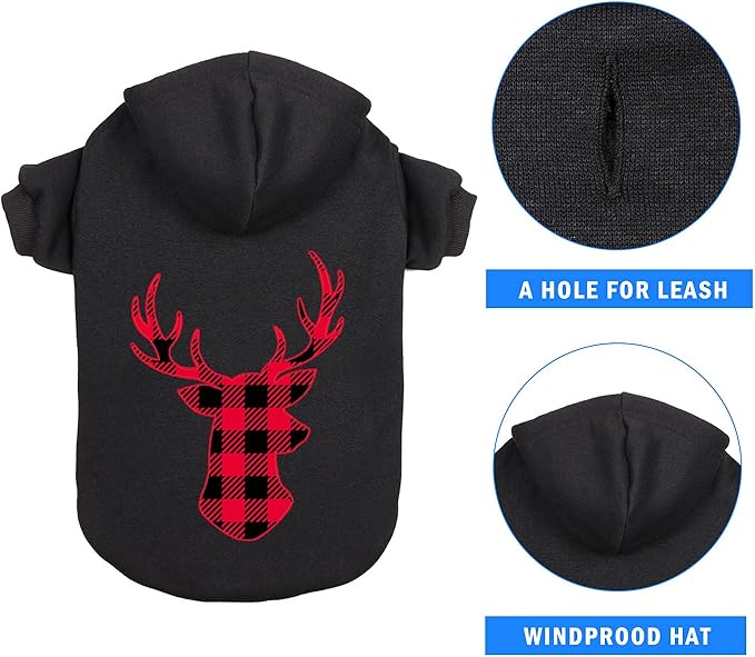 Dog Hoodie Sweater for Dogs Buffalo Plaid Pet Clothes Dog Hooded Sweatshirt Warm and Soft Cozy(Reindeer&XXL)
