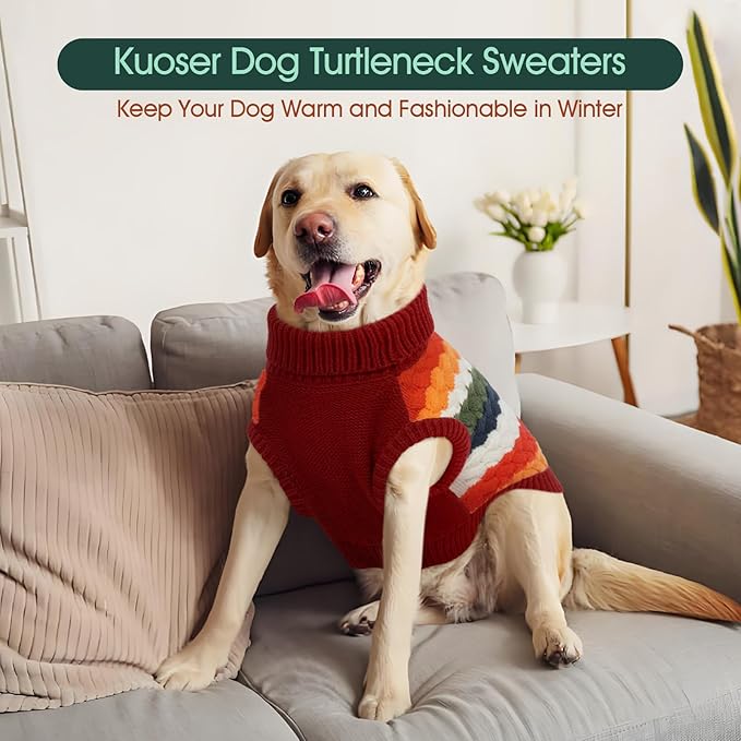 Kuoser Dog Sweater, Warm Dog Sweaters for Small Dogs Pet Christmas Outfit, Soft Puppy Holiday Sweater with Harness Hole Thermal Pet Winter Clothes Doggy Pullover Jumper for Dogs Boy Girl, Red S