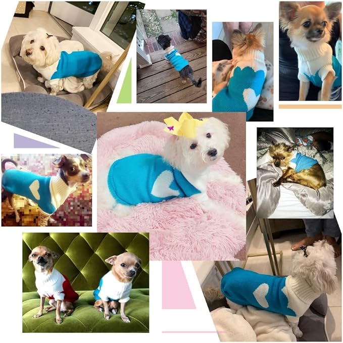 CHBORCHICEN Pet Dog Sweaters Classic Knitwear Turtleneck Winter Warm Puppy Clothing Cute Strawberry and Heart Doggie Sweater (Sky Blue, Large)