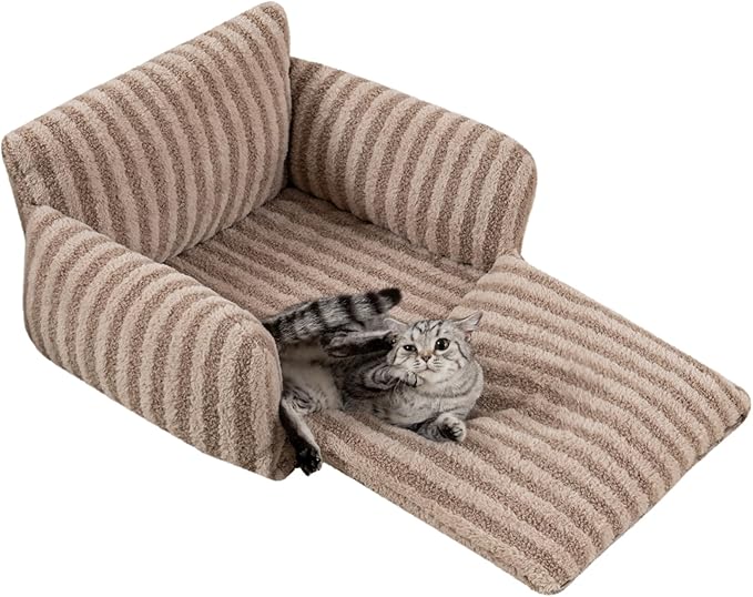 Hollypet Cat Bed Fluffy Plush Mutifuctional Double-Layer Soft Pet Couch Orthopedic Sofa Nest Beds for Small Cats and Dogs, Khaki (25x20x13 inch)