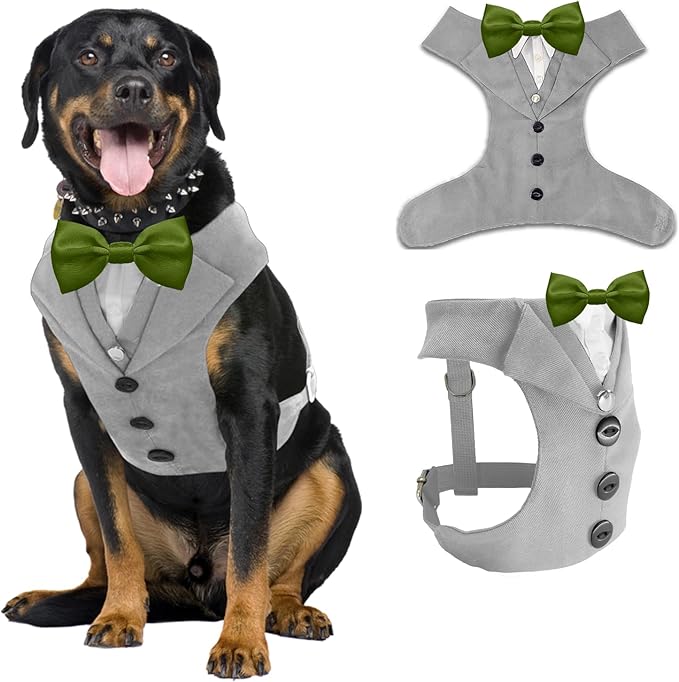AVERYDAY Dog Tuxedo for Wedding Outfit, Dog Suit and Tie Costumes for Birthday, Halloween, Cosplay, Christmas Party, Pet Formal Wear with Bowtie, Tux for Medium Large Dogs, Bulldog, Labrador, Husky