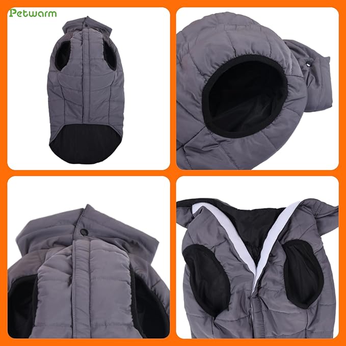 PetWarm Reversible Dog Cold Weather Coats, Waterproof Dog Puffer Vest, Vest for Dogs with Hook-and-Loop Strap, Windproof Outdoor Coat for Winter Walks and Snowy Days, Grey, XL