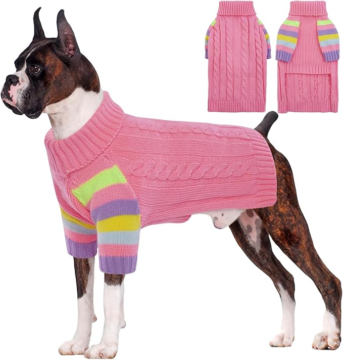 XXL Dog Sweaters Stretchy, Turtleneck Knit Sweater for Extra Large Dogs, Sweaters for Large Size Dogs, Warm Christmas Big Dog Sweater Golden Retriever, Labrador, Rottweiler (Pink XXL)
