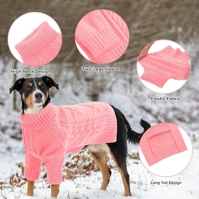 ASENKU Knitted Dog Sweater, Pullover Big Thermal Dog Winter Sweater, Turtleneck Doggy Sweaters for Large Medium Dogs Boy Girl,Warm Pet Sweatshirt for Boston Terrier,French Bulldog,L