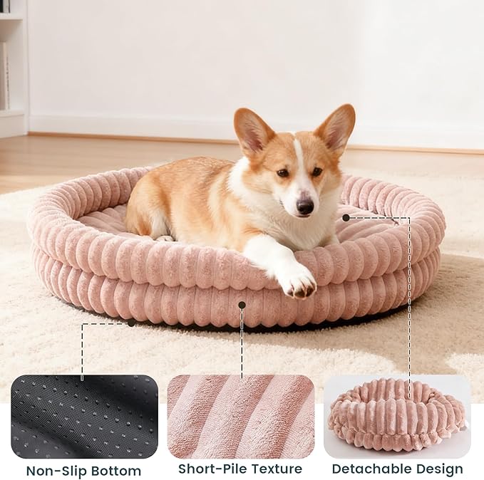 Petinstinct Dog Bed Medium Size Dog, Machine Washable Orthopedic Donut Cat Beds for Indoor Cats, Fluffy Warm Thermal Round Pet Bed with Anti-Slip Bottom for Puppy and Kitten, Dark Pink, 28"x28"x5"