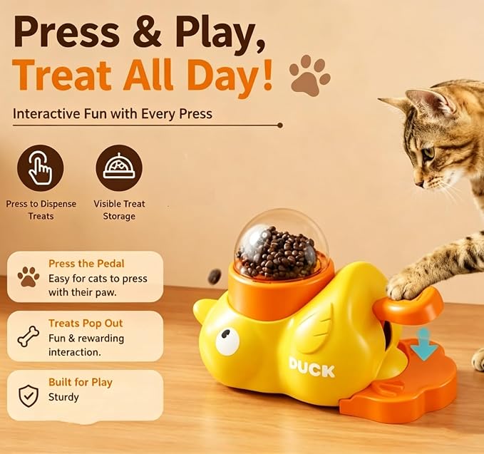 Fuzzibud Cat Toy Feeder,Interactive Cat Dog Feeder with 3 Lids, Press Type Treat Dispenser with Transparent Window,Slow Feeder for Kibble and Treats (White)