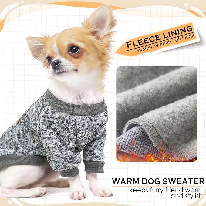 2 Pack Dog Sweaters for Small Dogs Winter Dog Clothes Male Fleece Pet Sweaters Warm Thick Puppy Outfit Small Dog Sweater for Boy Girl Dogs Yorkie, Chihuahua, Pug, XS,Grey Navy
