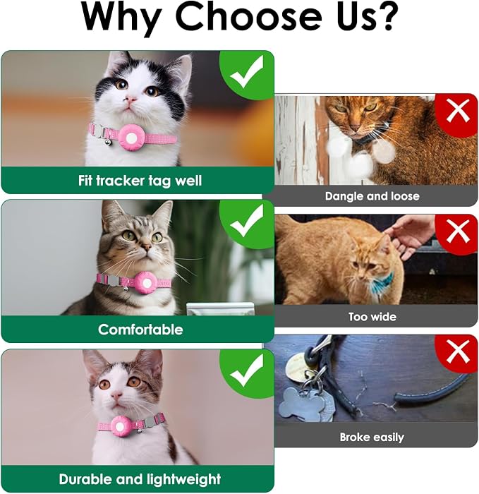 GPS Tracker for Cats, Cat Tracker with Real-Time Location, Pet Tracker with Cat Collar, Compatible with Apple Find My App (Only iOS), No Monthly Fee, Waterproof, Pink
