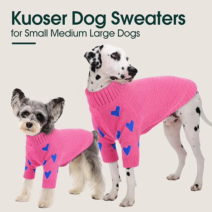 Kuoser Dog Sweater,Warm Dog Sweaters for Large Dogs,Turtleneck Thick XL Dogs Sweater Christmas Outfit,Cold Weather Pet Winter Clothes Doggie Knitwear Girls Boys for Fall Xmas,Pink XL