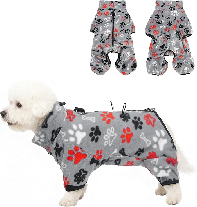 SCENEREAL Fleece Dog Coat Jacket for Small Medium Large Dogs, Soft Pullover Pajamas, Dog Sweater with Harness Built in, Cold Weather Pet Snowsuits Outfits Clothes for Puppis Boys Girls, Grey S
