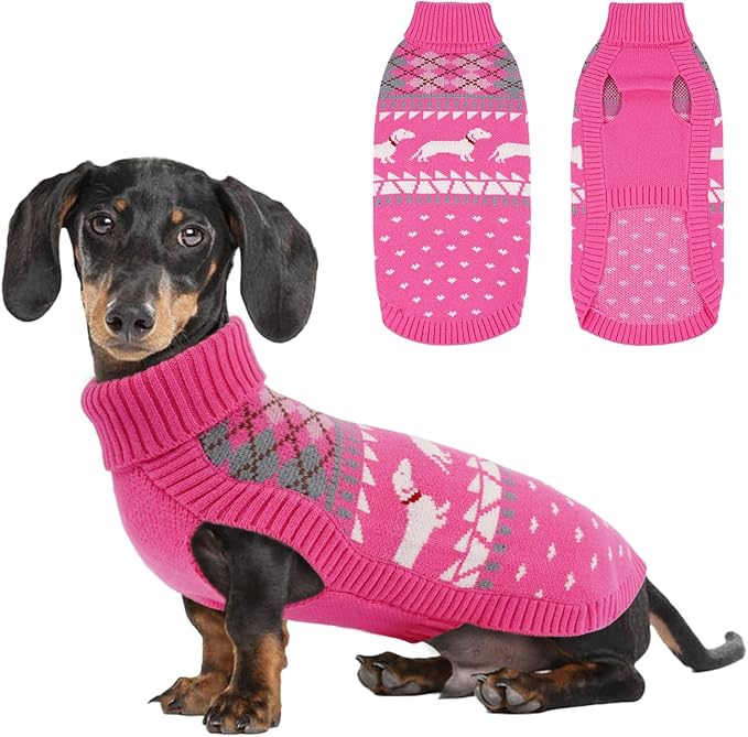 Lelepet Dachshund Sweater, Turtleneck Dog Sweaters for Small Dogs, Warm Pullover Knitted Pet Coat, Cold Weather Dachshund Clothes, Fall/Winter Cozy Outfit (XS-XL)