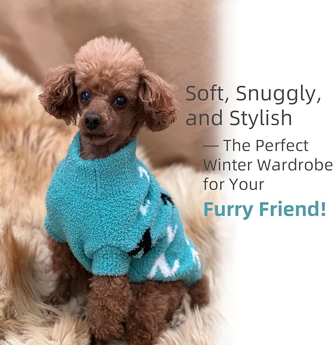 Dog Sweaters for Small Dogs Boy Girl Pet Pullover Sweater Puppy Clothes Cold Weather Cable Knitwear Thick Warm Outfits for Chihuahua Bulldog Dachshund Pug Yorkie (Turquoise-S)