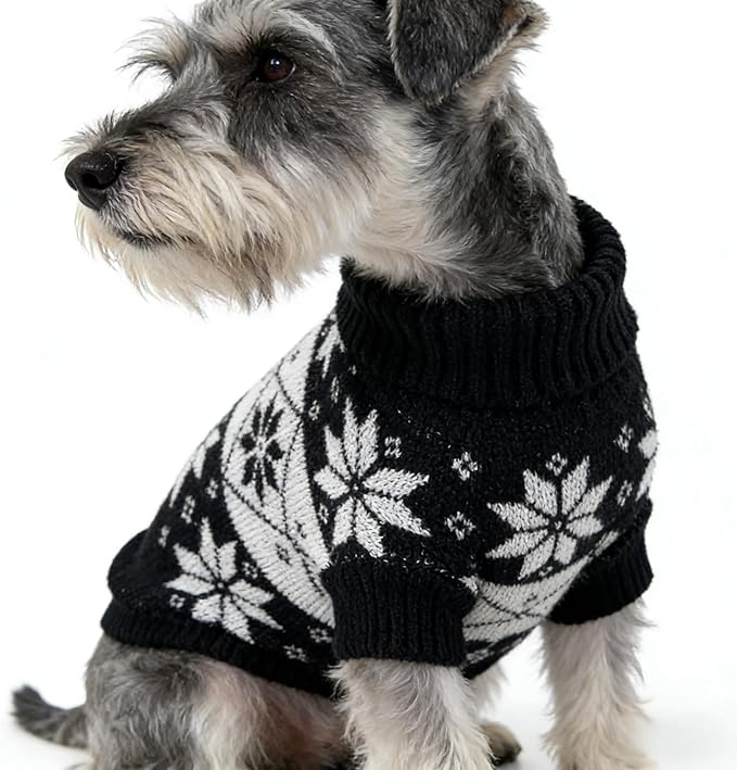 Small Dog Cold Weather Sweaters – Warm Knit Turtlenecks, Cozy Pet Pullovers Dog Clothes with Leash Hole for Chihuahua Bulldog Pug Beagles (Black/White, Small)