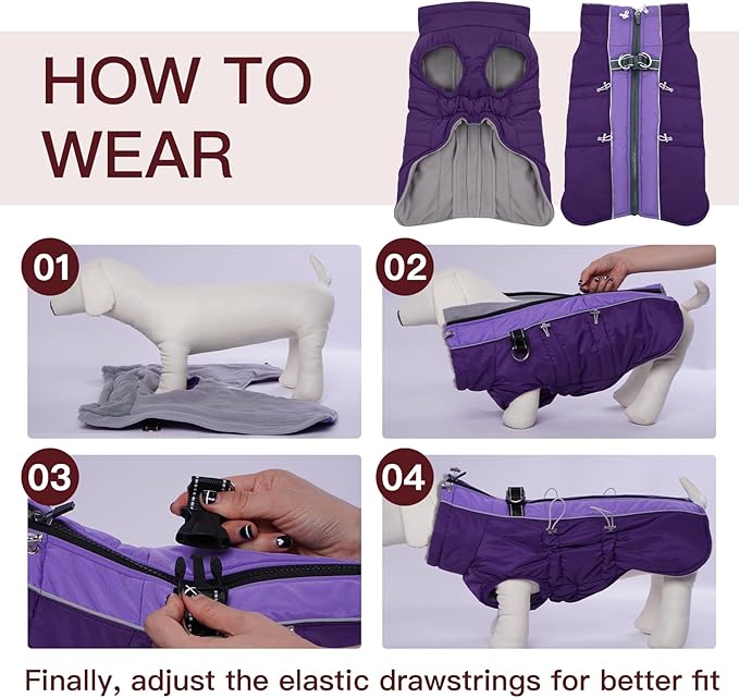 Dog Coat Winter Warm Dog Jackets for Medium Dogs Reflective Snowsuit with Harness Fleece Dogs Snow Jacket Vest Waterproof Pet Clothes for Cold Weather