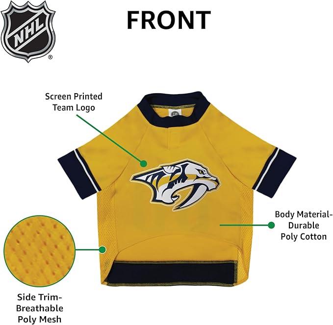 Pets First NHL Nashville Predators Jersey for Dogs & Cats, Large. - Let Your Pet Be A Real NHL Fan!