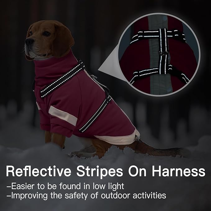 XL Winter Coat for Medium Dogs,Reflective Harness Built in | Turtleneck Dog Snowsuit with Sleeves for Snow Day Keep Warm,Outdoor Activities Water-Repellent & Windproof Jacket (Rosered)
