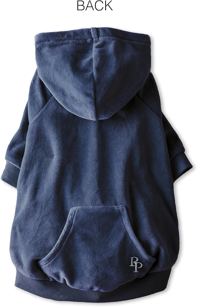 Cooper II Organic Cotton Velour Dog Hoodie Pet Coat for Small, Medium and Large Dogs, Navy, X-Large (55-80 lbs)