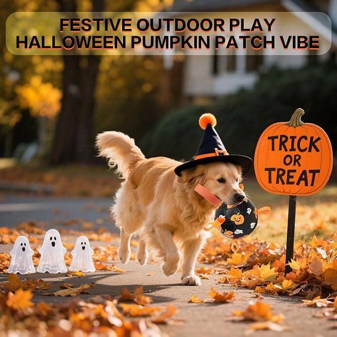 Dog Toys Balls, Dog Soccer Ball with Straps, Dog Birthday Gifts, Durable Balls for Small Medium Pet, Puppy Outdoor Toy, Pet Training Soccer Ball, World Cup Soccer (6 Inch) (Ghost, Medium)
