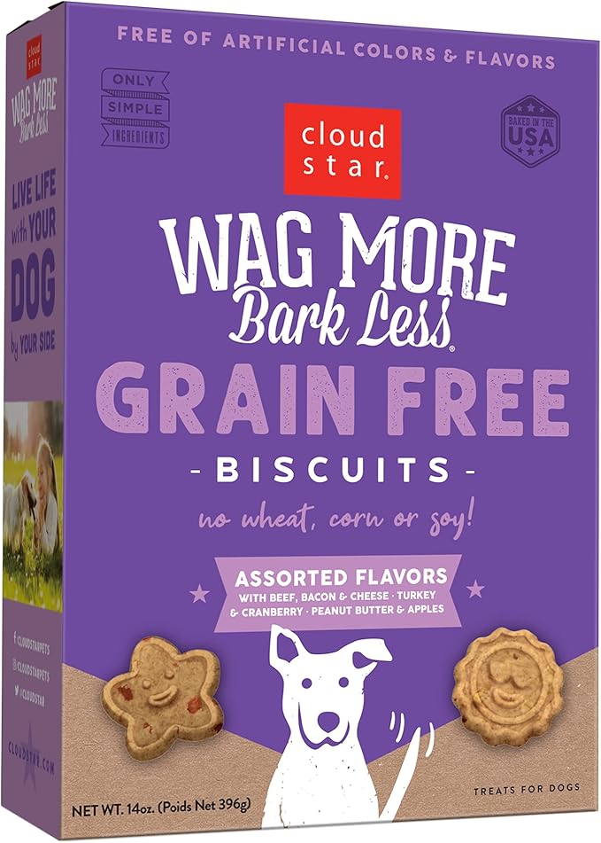 Cloud Star Wag More Bark Less Crunchy Grain Free Dog Treats, Assorted Flavors, 14 oz. Box