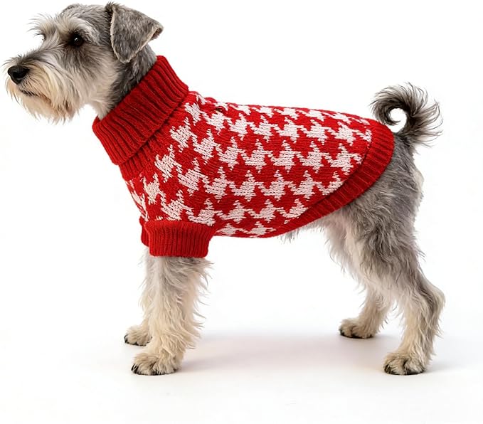 Small Dog Cold Weather Sweaters – Warm Knit Turtlenecks, Cozy Pet Pullovers Dog Clothes with Leash Hole for Chihuahua Bulldog Pug Beagles (Red/White, Large)