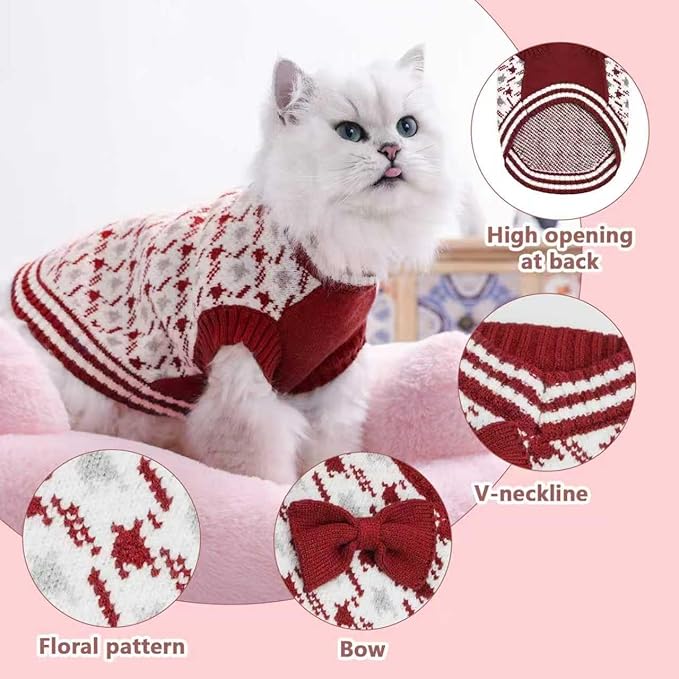 Christmas Halloween Dog Sweater, Dog Knitted Sweater Puppy Sweater Warm Soft Pet Holiday Clothes for Small Medium Dogs and Cats Sweaters (RED, XL)