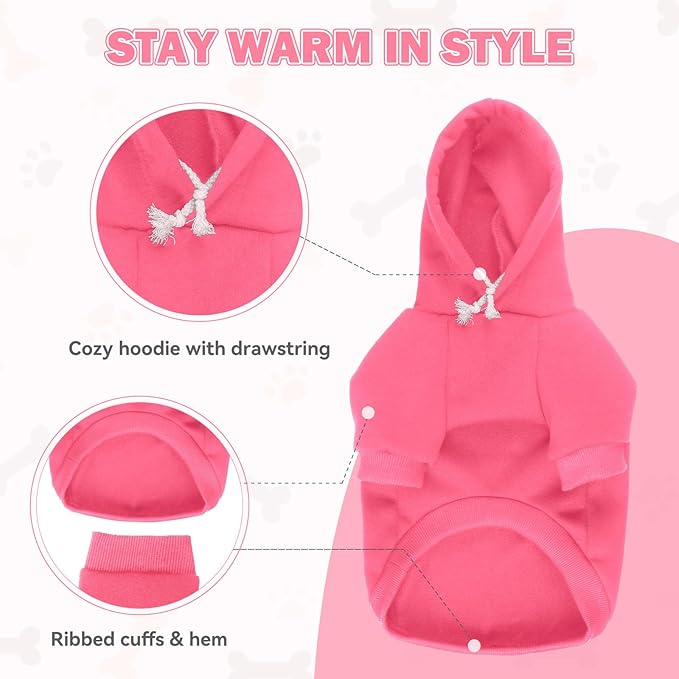 3XL Dog Sweaters for Large Dogs,Dog Hoodie,Cozy Fleece Interior Sweatshirt with Hood & Pocket,Leash Hole,Pet Clothes Sweater for Small,Medium,and Large Dogs,Pink&3XL