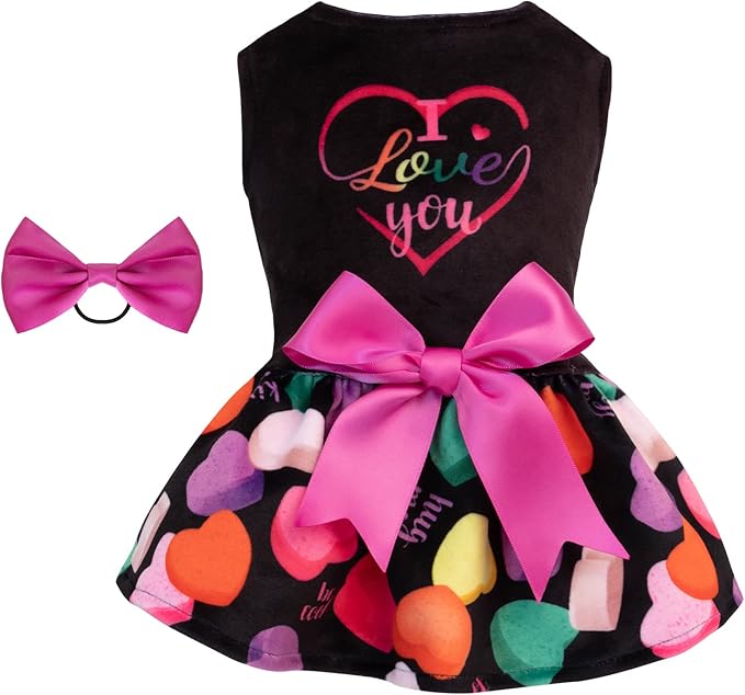 CuteBone I Love U Dress Velvet for Small Dogs Girl Puppy Dresses Black Dog Clothes CVA11XS-D
