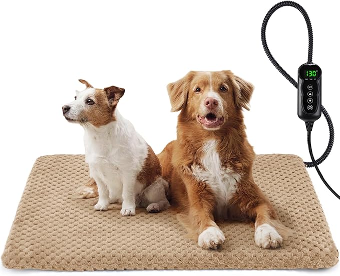 INVENHO Extra Large Pet Heating Pad, Adjustable Temperature Waterproof Dog Cat Heating Pad with Timer, Electric Pet Heated Mat
