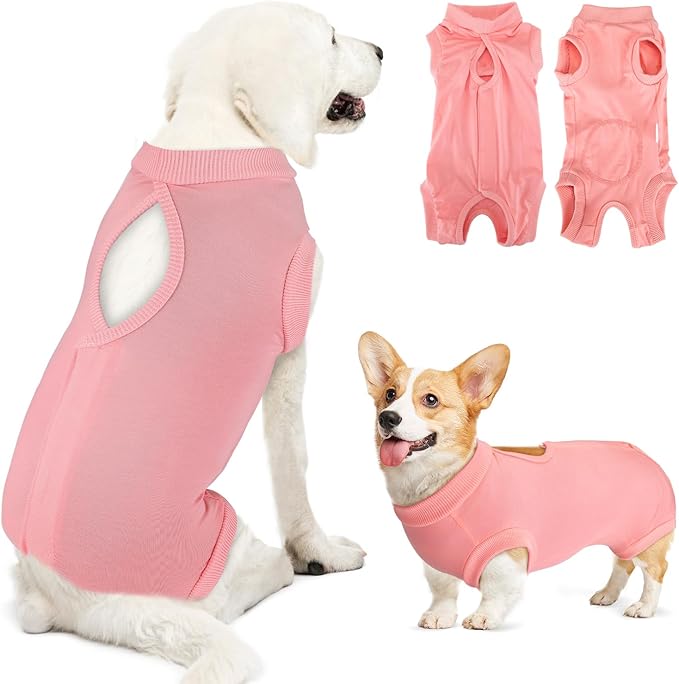 Lukovee Recovery Suit for Dogs, Onesie Surgery Recovery Suit for Female Male Dogs, Abdominal Wounds Cone E-Collar Alternative Prevent Licking Spay Recovery Suit (Peach,M)