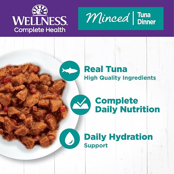 Wellness Complete Health Minced Adult Wet Cat Food, Natural, Protein-Rich, Grain Free, 5.5 Ounce, 24 Pack, (Tuna Entrée)