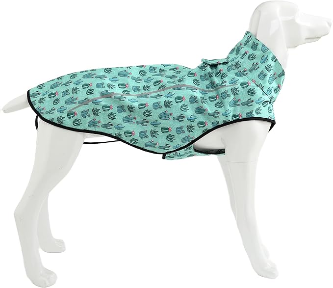 Mile High Life Dog Raincoat, Adjustable Waterproof Reflective Rain Jacket for Small Medium Large Dogs, Lightweight Breathable Pet Rain Coat with Leash Hole(Green Cactus,XXS Chest 16-19")