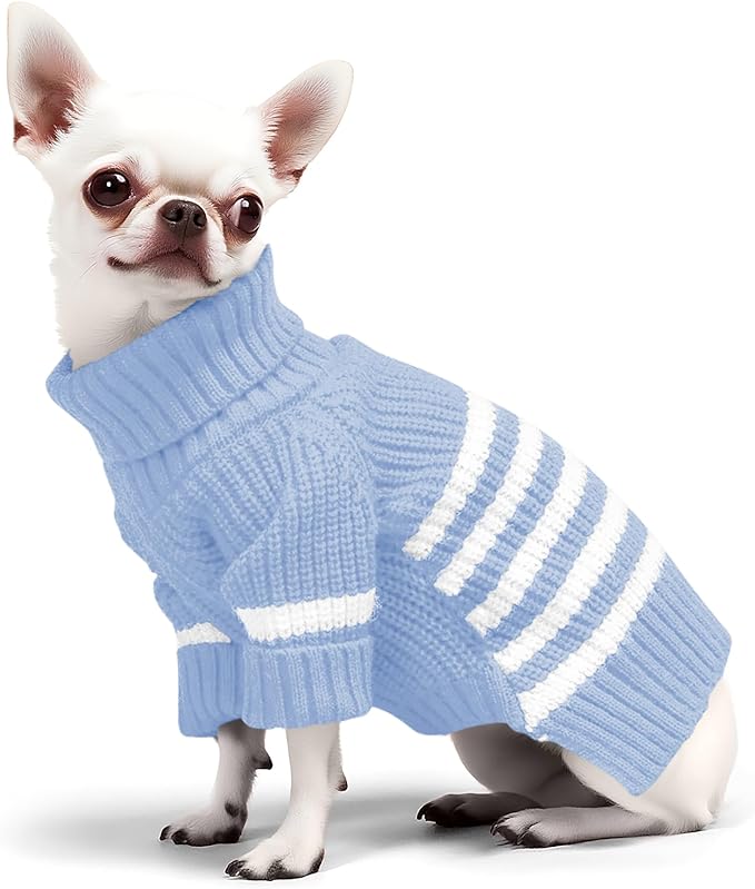 Haloumoning Small Dog Pullover Sweater, Striped Knitted Pet Sweaters for Fall Winter Dog Clothes, Turtleneck Thick Warm Clothes for Small Medium Large Dogs