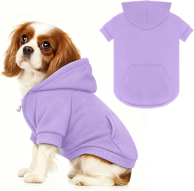 Dog Sweaters,Dog Hoodie,Cozy Fleece Interior Sweatshirt with Hood & Pocket,Leash Hole,Pet Clothes Sweater for Small,Medium,and Large Dogs,Light Purple&M