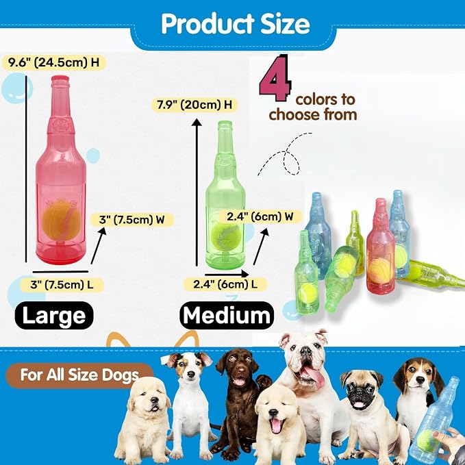 Tennis Ball in Bottle Dog Toy [2025 New Upgrade] Reinforced and Thickened Rubber Bottle Dog Chew Toy with Ball Squeaky Fetch Toy Tough (Yellow, Medium)